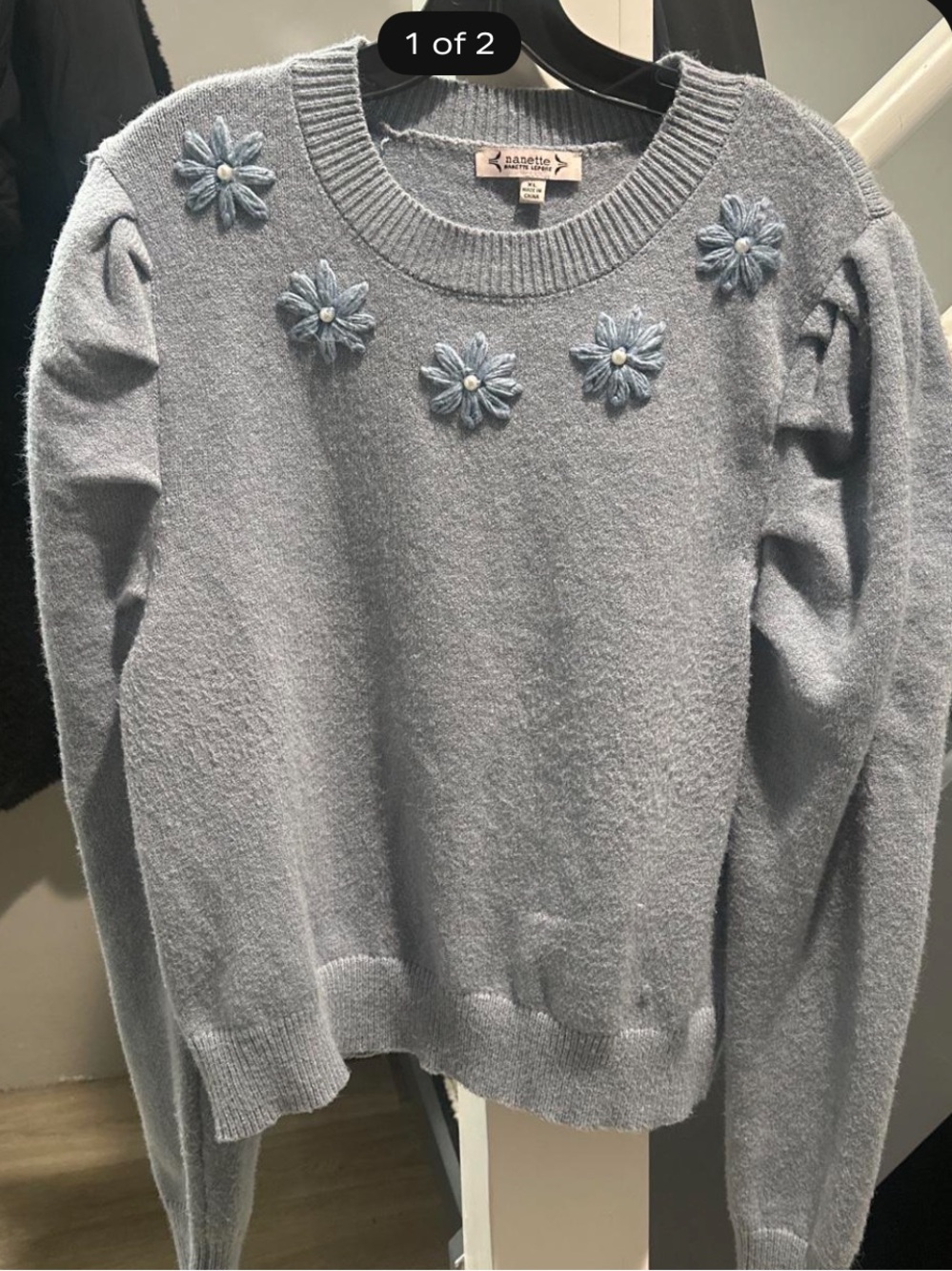 Nanette Lapore Light Blue Floral Appliqué Sweater